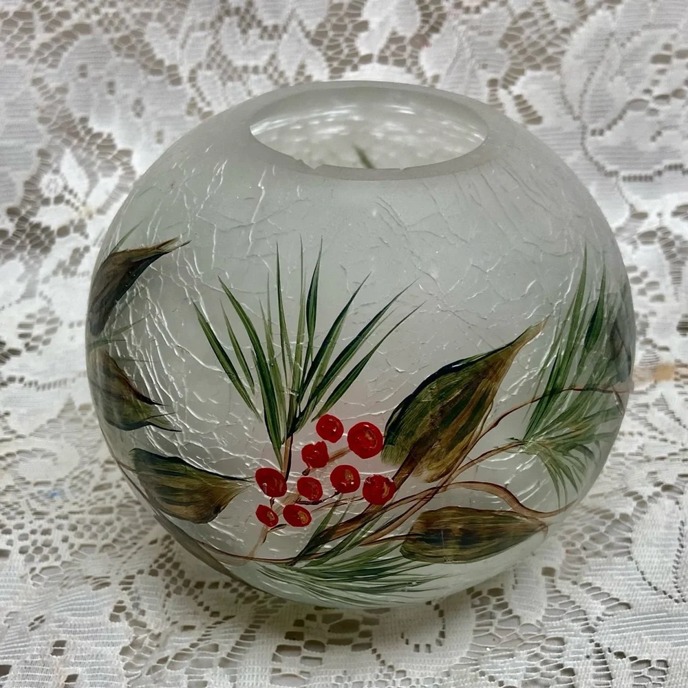 Vintage, Blown, Crackle Rose Potpourri Bowl or  Christmas Candle Stand